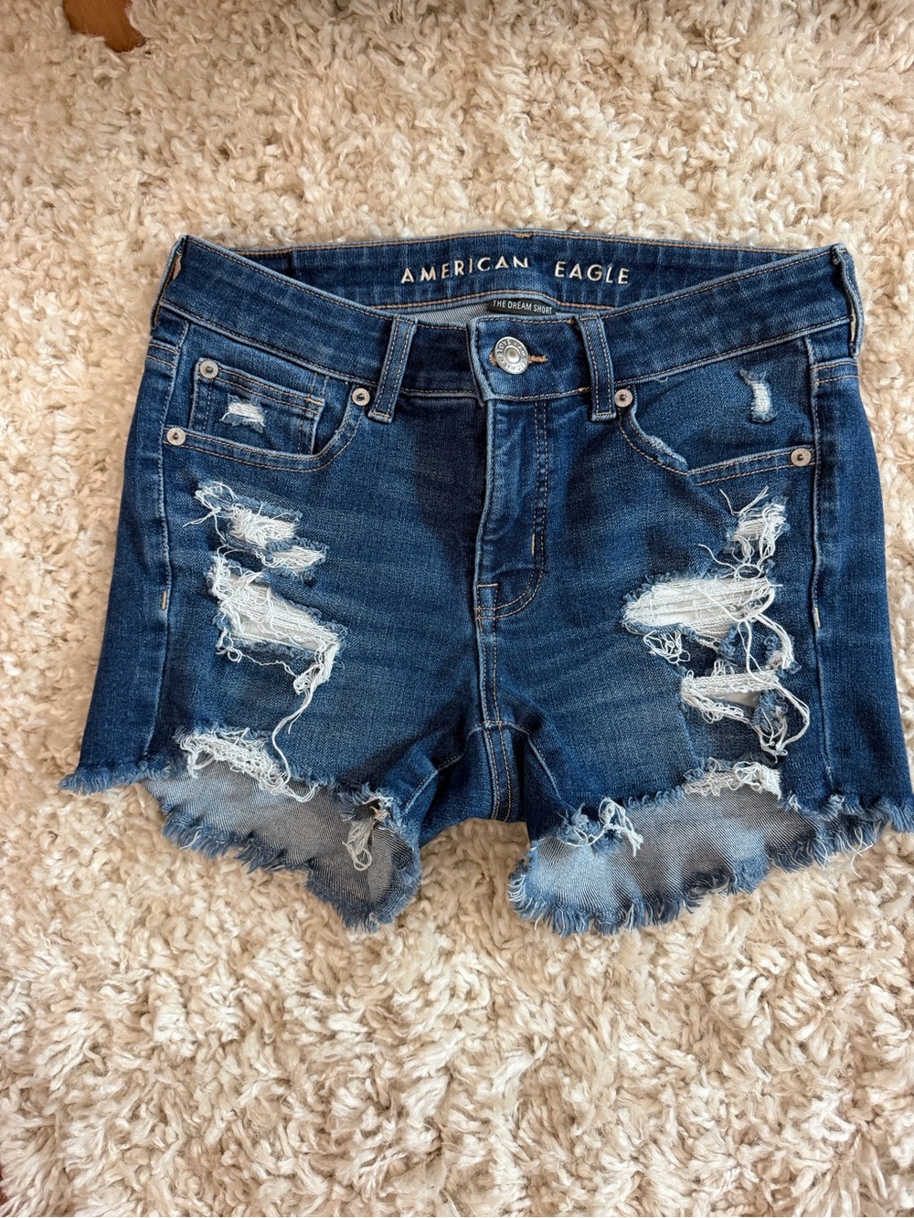 American Eagle Outfitters Dark Blue Ripped Denim Cutoff Shorts